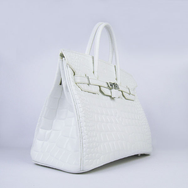 High Quality Fake Hermes Birkin 35CM Max Crocodile Veins Leather Bag White 6089